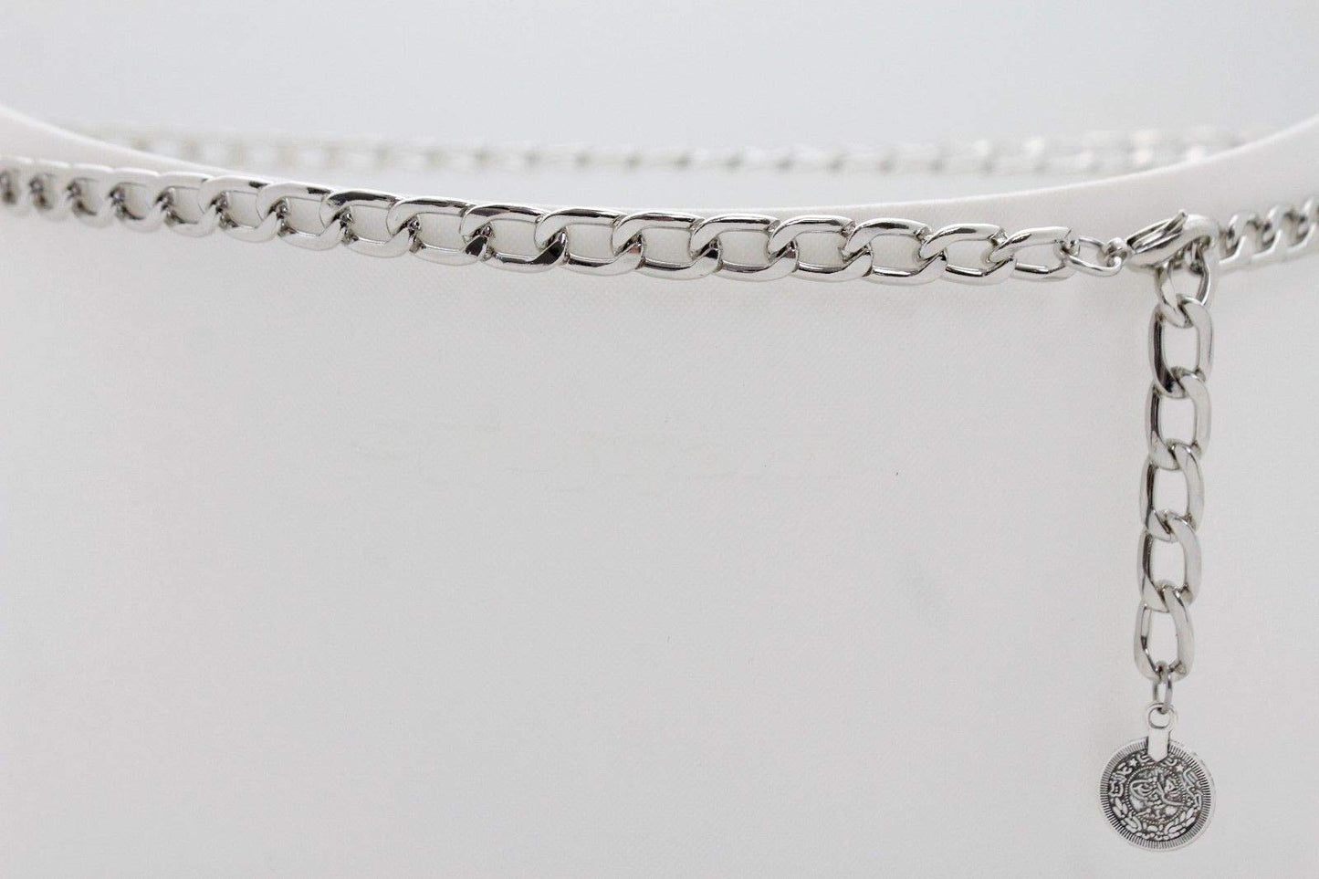 TFJ Women Fashion Belt Hip High Waist Silver Metal Chains Coin Charm Buckle M L XL