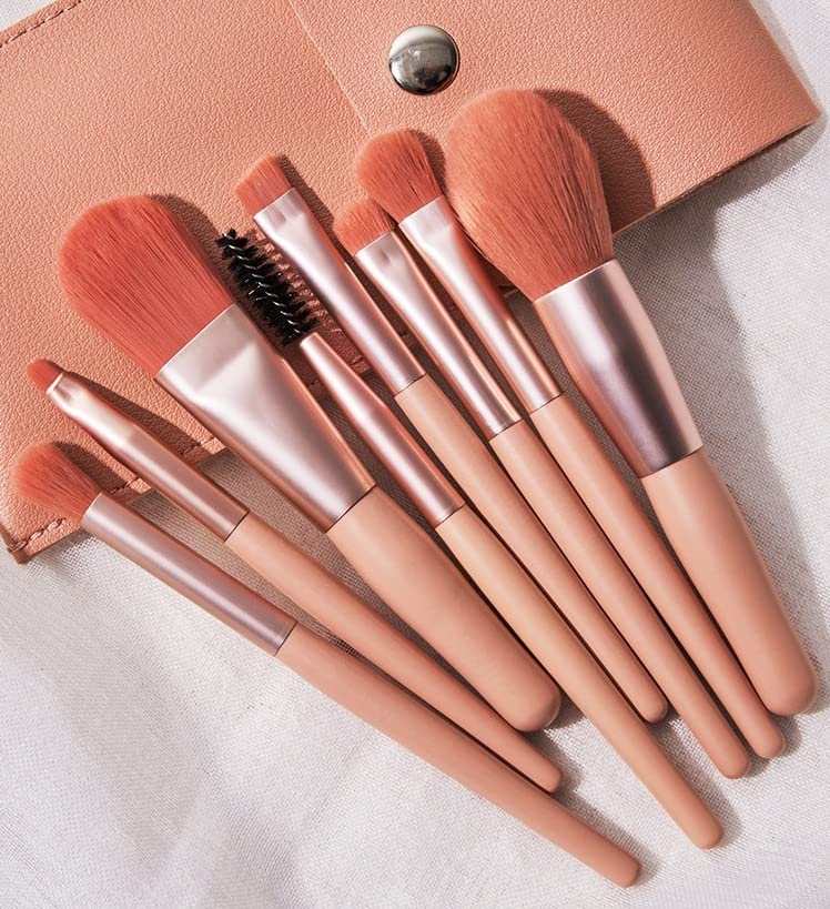 Liasun Travel Makeup Brush Set 8PCS Mini Size Premium Synthetic Fiber Foundation Blush Concealer Eyebrows Eye Shadow Angled brush Lip Make up Brush