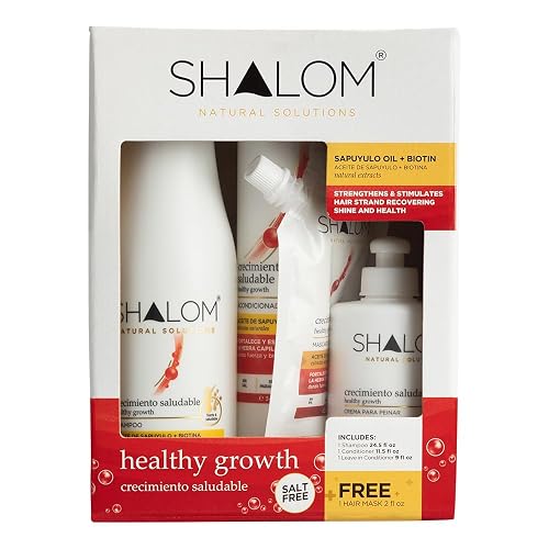 SHALOM Healthy Growth Complete Kit, with Sapuyulo Oil & Biotin, Shampoo 24.5 fl oz, Conditioner 11.5 fl oz, Hair Mask 2 fl oz, Leave in Conditioner 9
