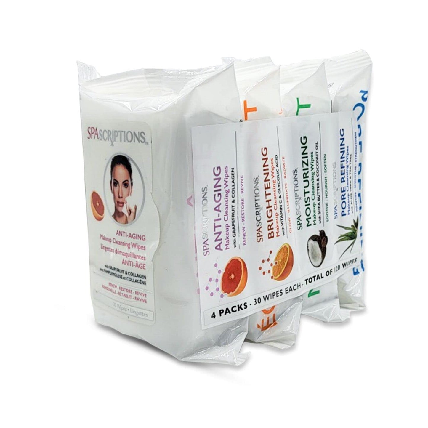 Spascriptions™ Anti-Aging, Brightening, Moisturizing & Pore Refining Towelettes Removes Waterproof Makeup, Revives with Collagen, Vitamin C, Coconut