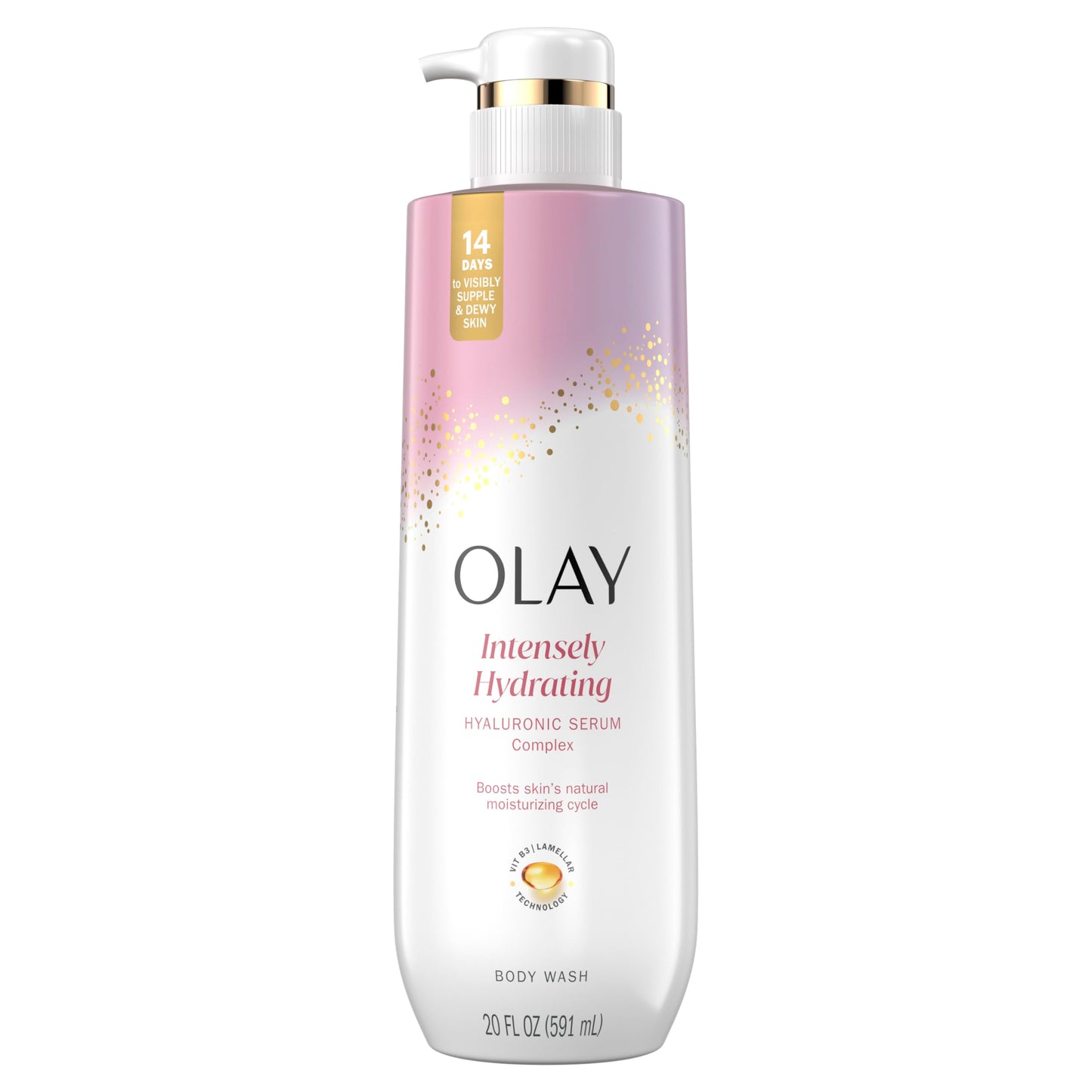 Olay Body Wash for Women, Intensely Hydrating, Hyaluronic Acid Serum Complex, Renews Moisture, Free of Parabens & Phthalates, Vitamin B3 Lameller