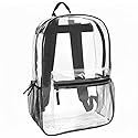 Clear Backpack Heavy Duty Transparent Bookbag for Kids, Boys, Girls, School, Travel, Stadium Approved (Black)