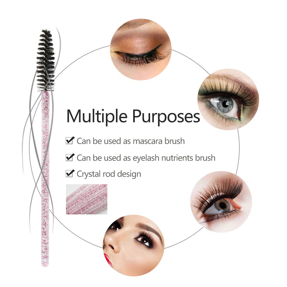 300 Pack Mascara Wands Disposable Eye Lash Brushes for Eyelash Extensions Tool Makeup Applicator Kit, Crystal Rose/Black