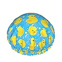 Yellow Rubber Ducks Shower Cap For Women Adjustable Double Waterproof Layers Bathing Shower Hat Hair Protection Reusable Ladies Spa Salon Shower Hat