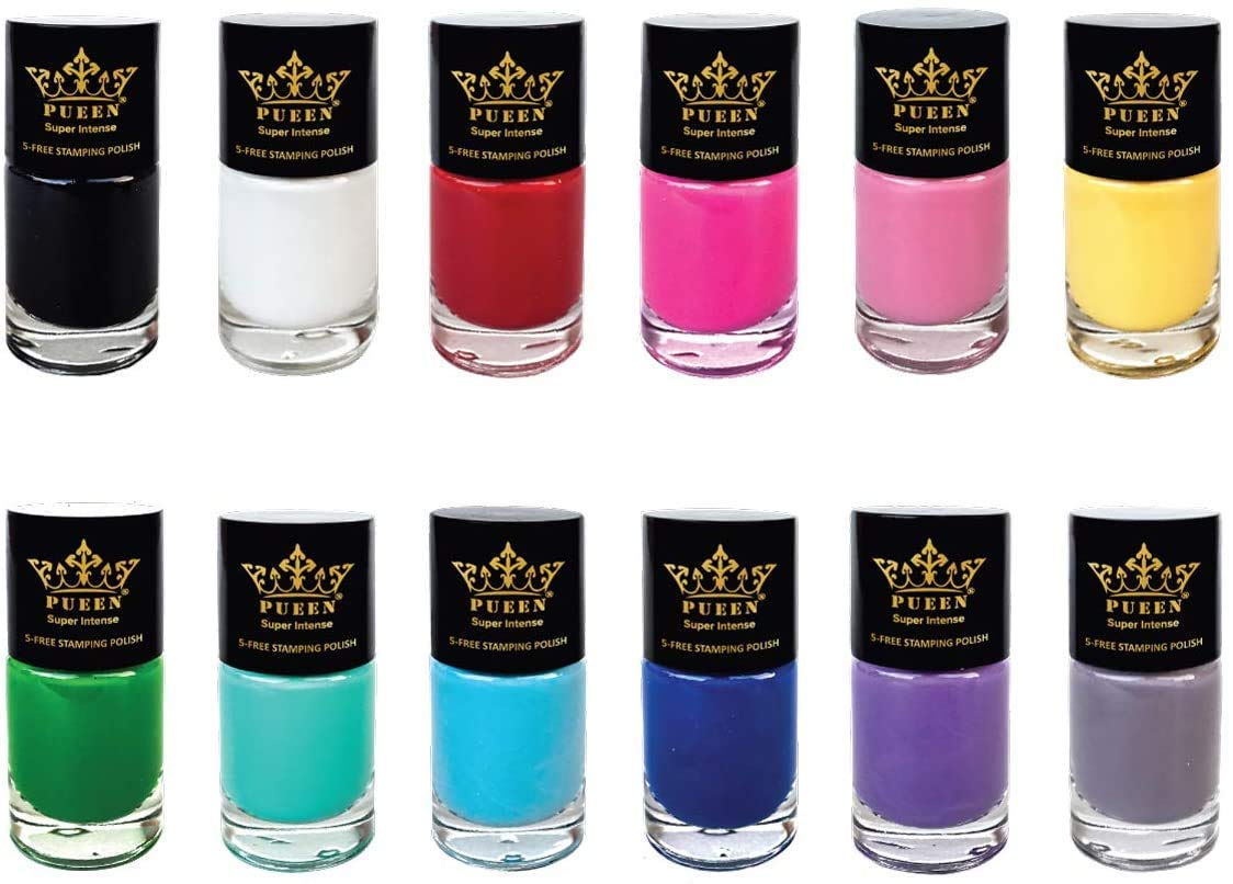 PUEEN Super Intense Nail Polish for Nail Stamping Nail Color Lacquer - Set of 12 Colors -BH000934