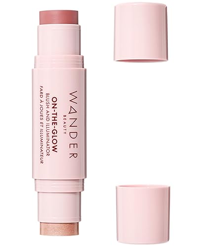"Wander Beauty On-the-Glow Blush and Illuminator - Bare/Nude Glow - 7-in-1 Hydrating Cream Blush & Highlighting Stick - Stick Blush for Cheeks, Lip