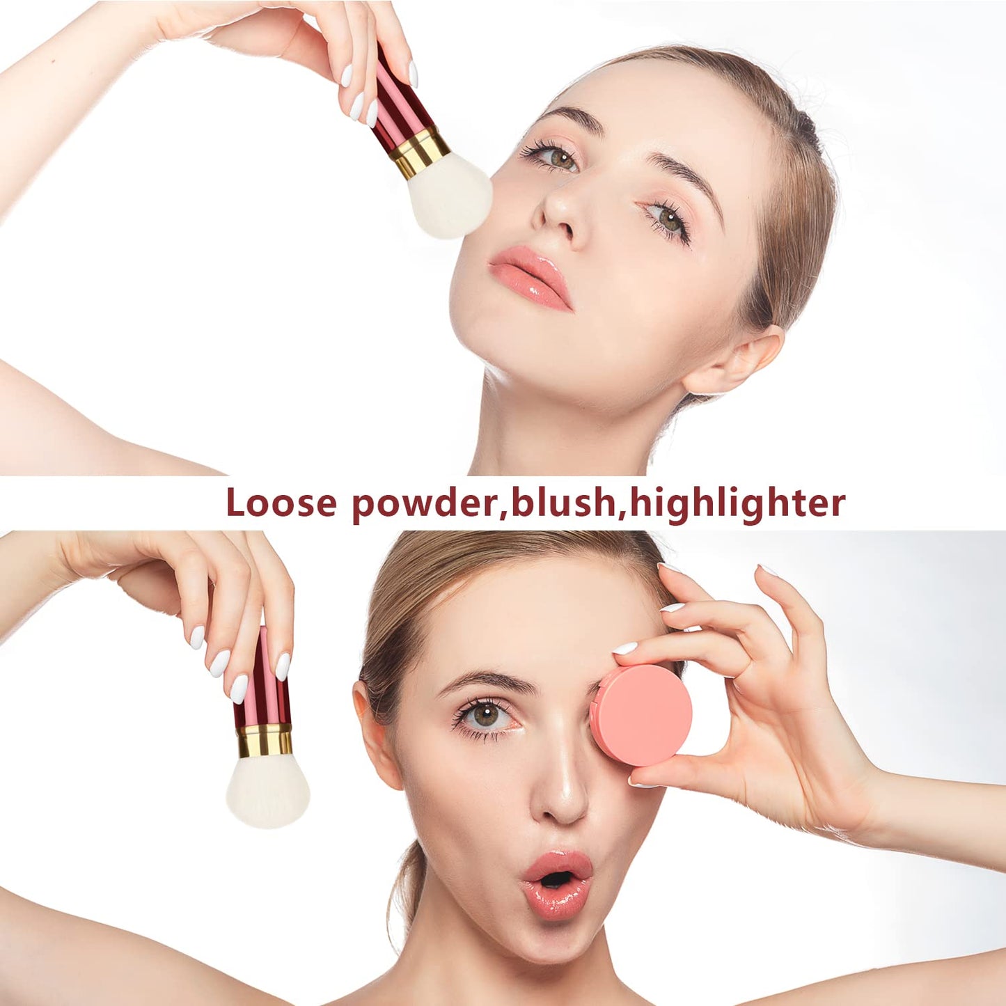 Falliny Retractable Makeup Brushes, Travel Face Kabuki Blush Brush, Portable Powder Brush with Cover for Blush, Sunscreen,Bronzer, Buffing