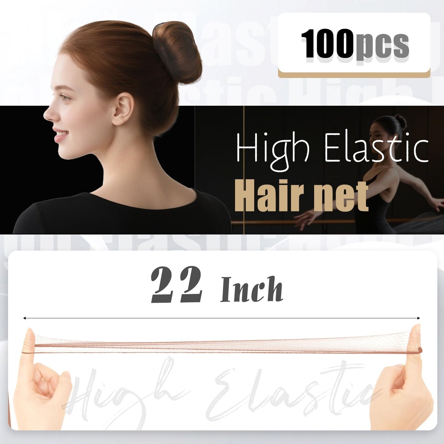 Hair Net 100 Pcs, Smilco 22 Inches Hair Nets Elasticity Invisible Elastic Mesh for Food Services, Ballet Bun, Sleeping, Women and Wig (100,Brown) Beauty and Personal Care Smilco