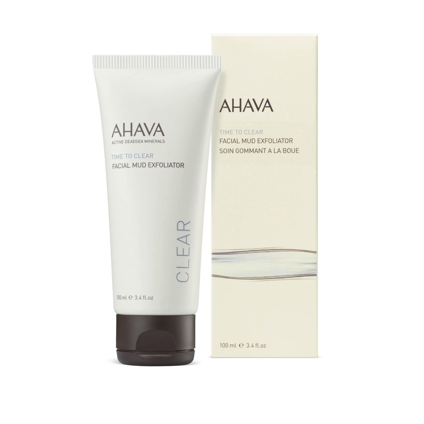 AHAVA Time To Clear Facial Mud Exfoliator - Gentle mud-based scrub to purify, exfoliate & fresh the skin, unveils radiant, boosts skincare absorption