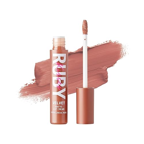 Ruby Kisses Velvet Lip Cream, Matte Finish Lipstick, Rich Color, Long Lasting Lip Stain, Lightweight, Nourishing, Hydration, High Pigment Lip Tint (SKIN DEEP)