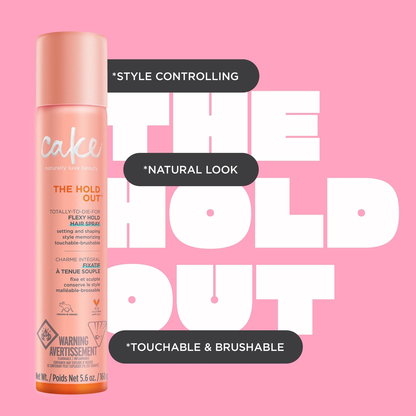 Cake Beauty Hairspray, The Hold Out - For Brushable, Touchable, Flexible Hold- Multi Tasking Styler- Vitamin E & Abyssinian Oil - For All Hair Types