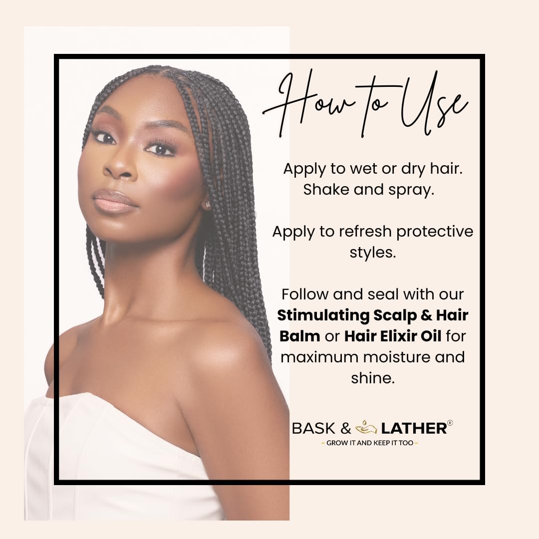 BASK & LATHER Hydrating Hair Mist, Leave-In Conditioner, Itchy Scalp Relief, Detangler, Curl Definer, Aloe Vera, Avocado Oil, For All Hair Types, 8 oz Beauty and Personal Care BASK & LATHER
