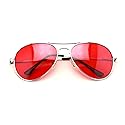 VW Eyewear - Colorful Silver Metal Aviator With Color Lens Sunglasses (Red lens)