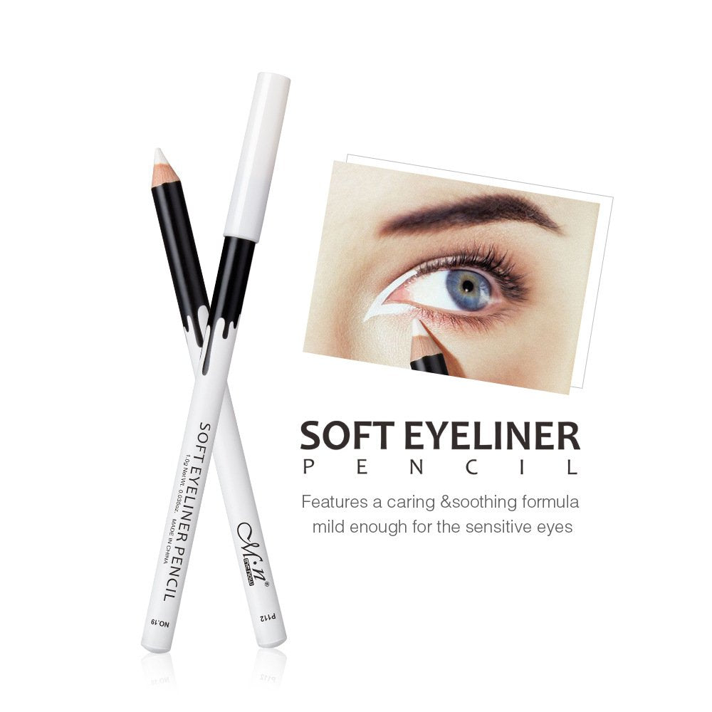 KAIQIKAIXI 6 White Eyeliner Pencils Professional Use as Highlighter, Soft, Waterproof, Long-Lasting Eyeshadow, Eye Brightener,Eye Shadow Pencil, Lip