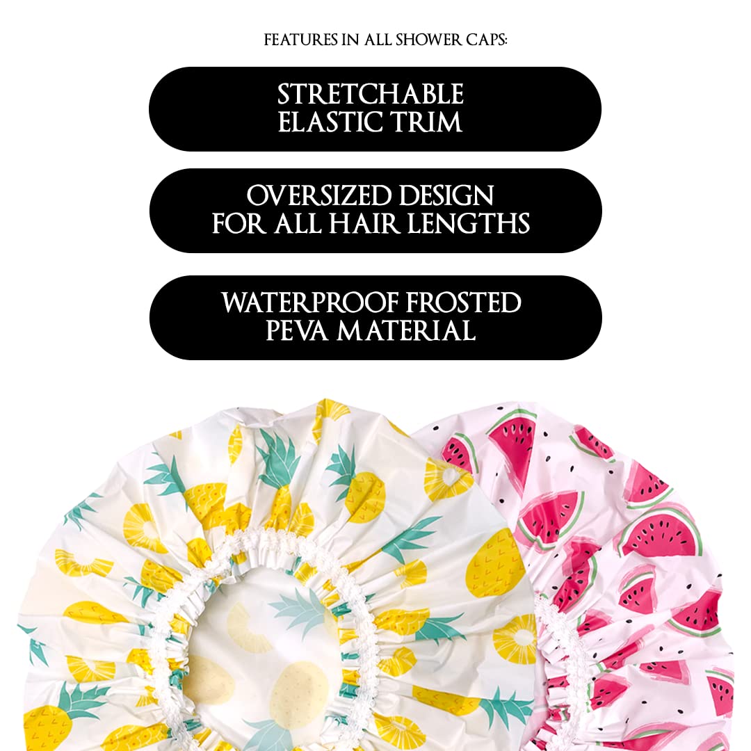 Betty Dain Reusable Vinyl Shower Cap & Bath Cap (4 Pack), Frosted PEVA Elastic Stretch Hem. Waterproof Stretchy Hair Cap for all Hair Lengths
