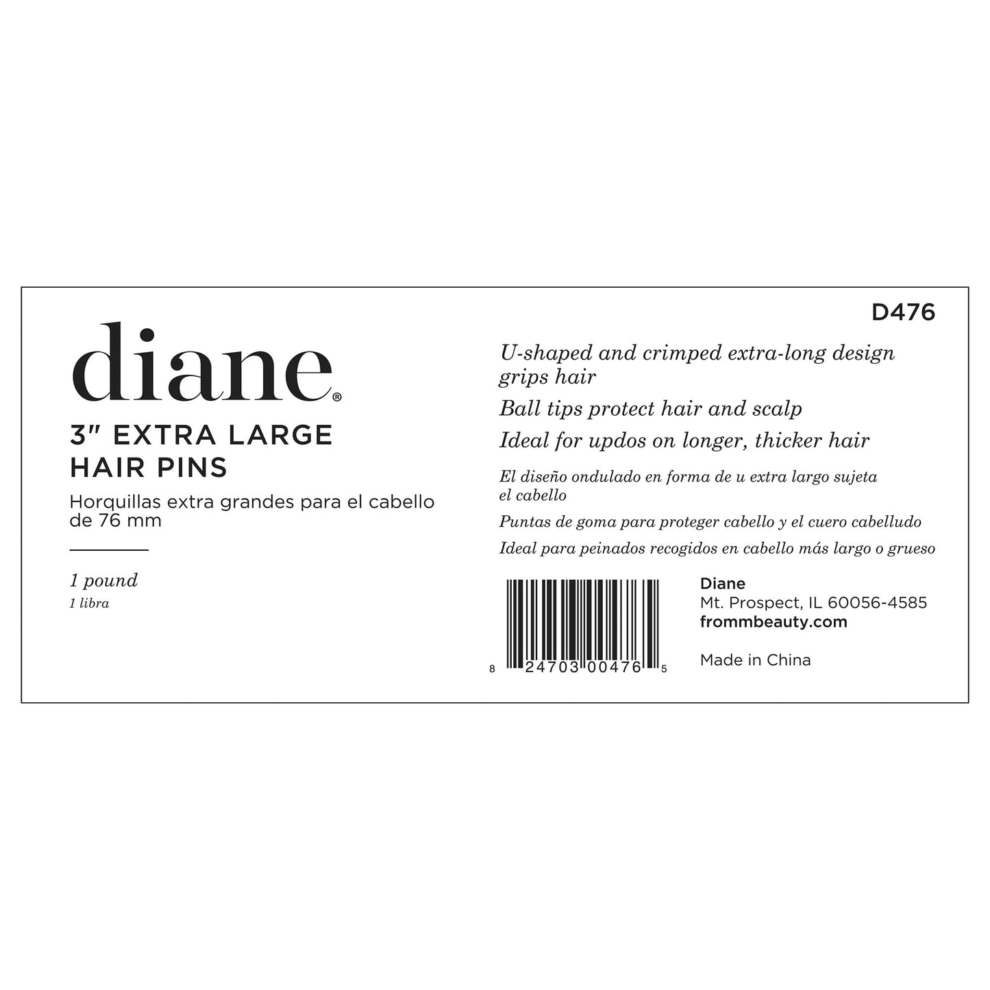 Diane 3” U Shaped Hair Pins – 1 lb (≈400 Black Pins) with Ball Tips for Women & Girls, Secure Updos, Buns, Braids & Salon Styling