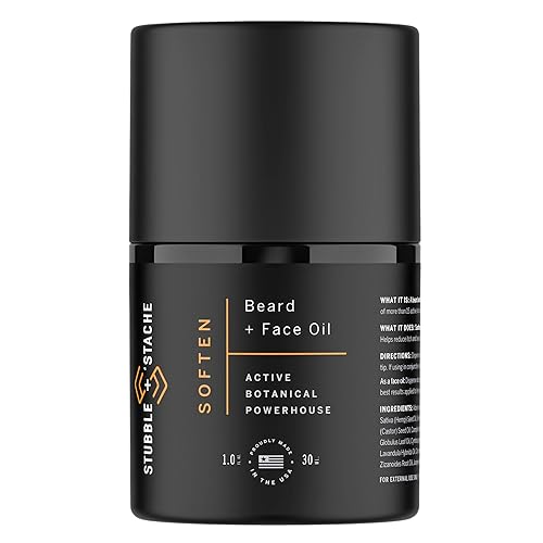 stubble & stache Hydrating Beard Oil for Men - Dual-Use Face & Beard Moisturizer & Conditioner with Baobab, Jojoba & Argan - Softens Hair, Stops Itch