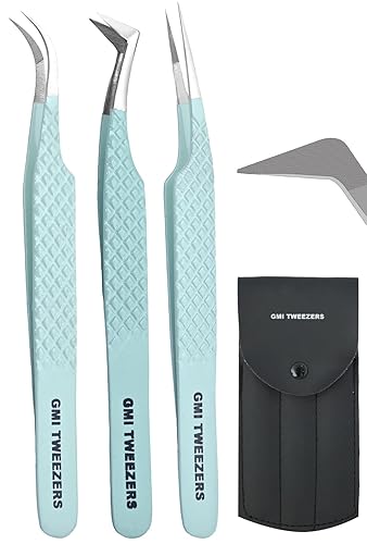 Fiber Tip Lash Tweezers- Pack of 3 Eyelash Extension Tweezers Professional- Lash Tweezers. (Apple Green)