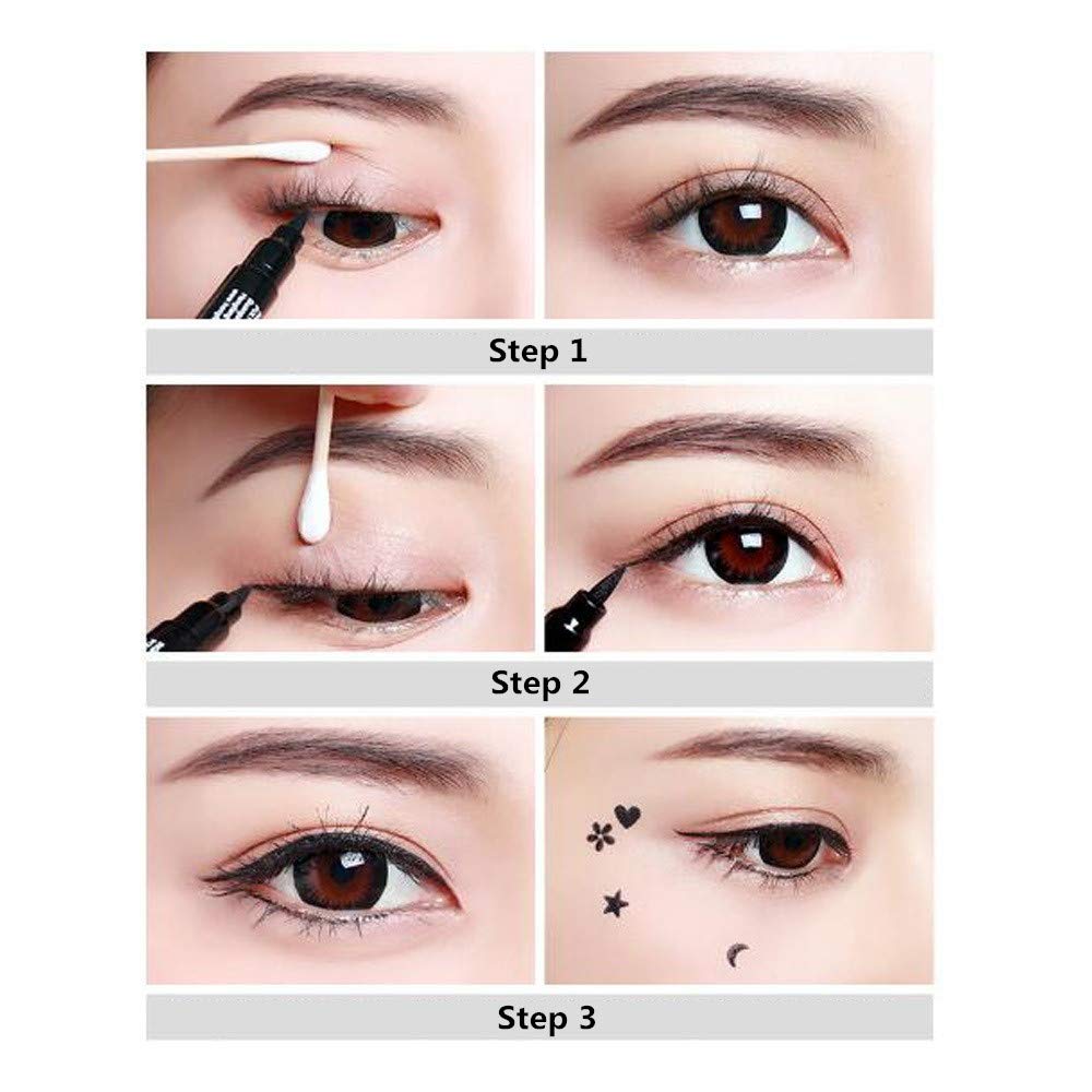 Pinkiou 2 in 1 Double-headed Liquid Eyeliner Pen Stamp Super Slim Gel Felt Tip High Pigment Black Waterproof Smudgeproof Long Lasting Tattoo Makeup…