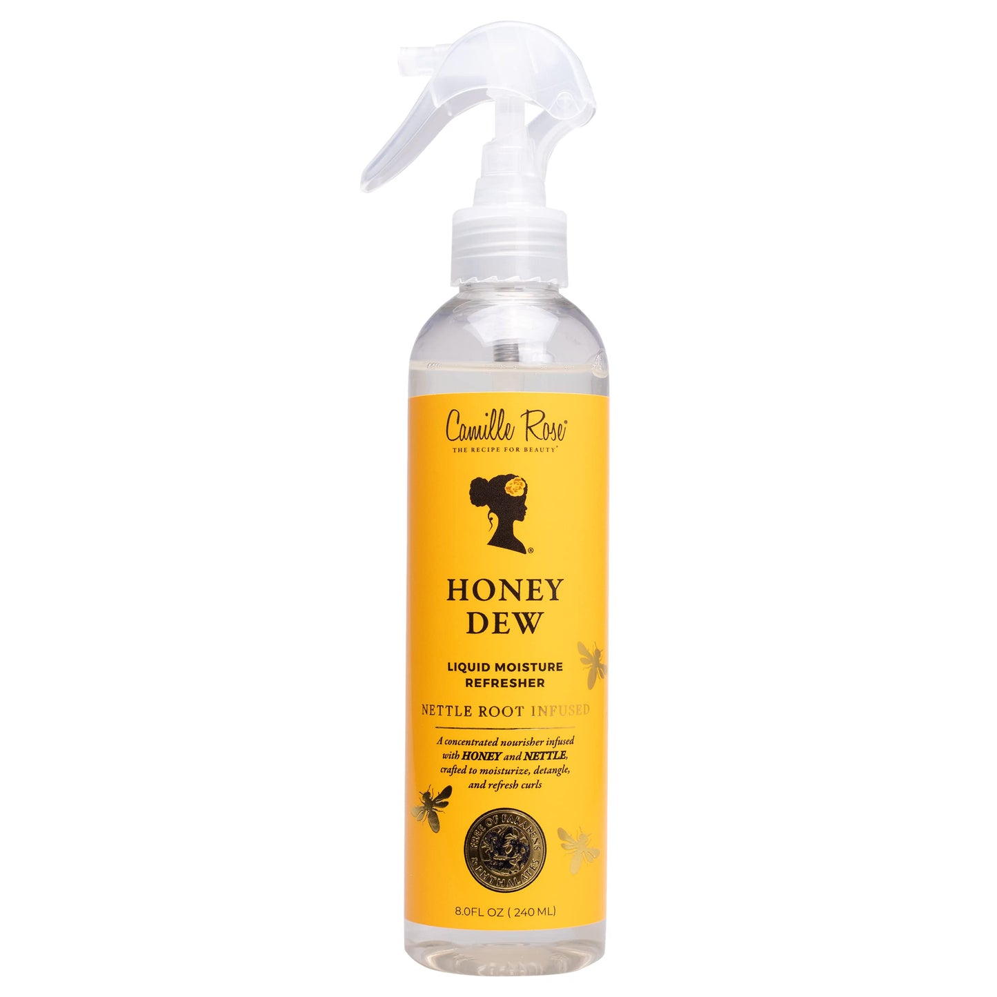 Camille Rose Honey Dew Liquid Moisture Hair Refresher, with Honey and Nettle Root, for a Daily Curl Refresh and Soft, Silky Hair, 8 fl oz