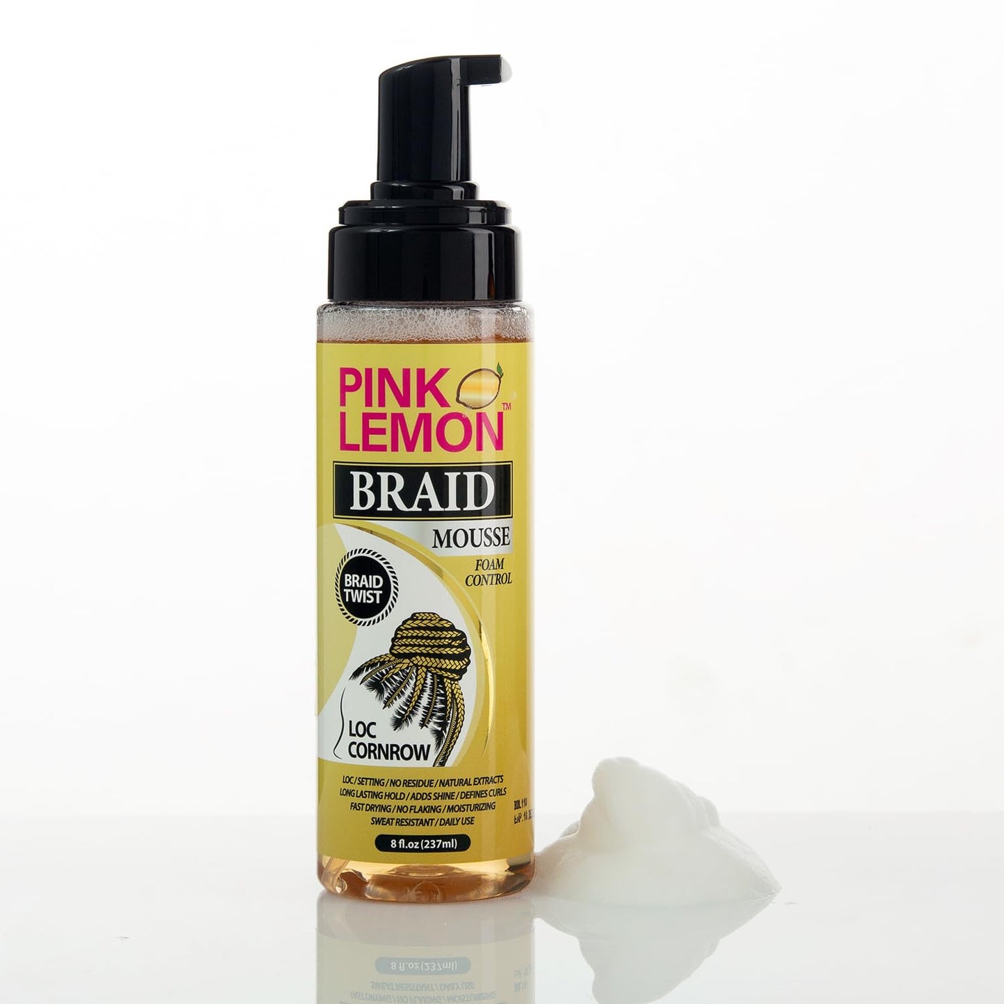 PINK LEMON Braid Mousse Foam Control for Loc and Cornrow Styling, 8 fl oz