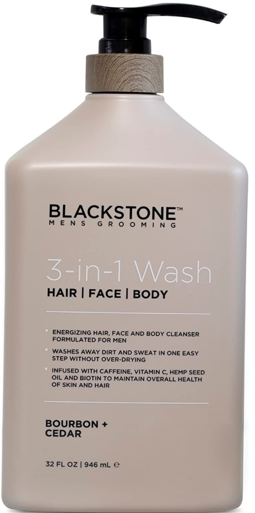 Blackstone 3-in-1 Wash for Men | Cleanses & Conditions Hair, Body, & Face | For All Skin & Hair Types | With Caffeine, Vitamin C, Hemp Seed Oil