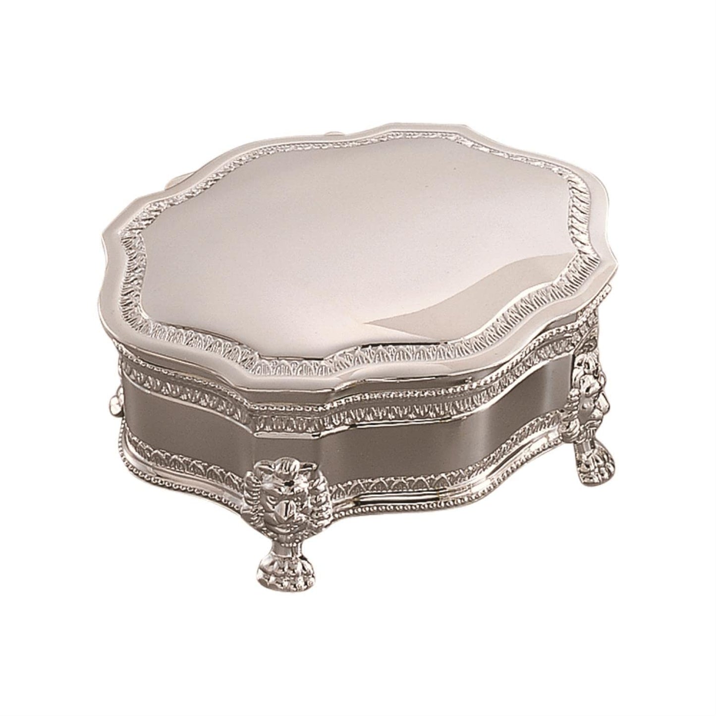 Victorian Style Scroll Non Tarnish Nickel Hinged Jewelry Box
