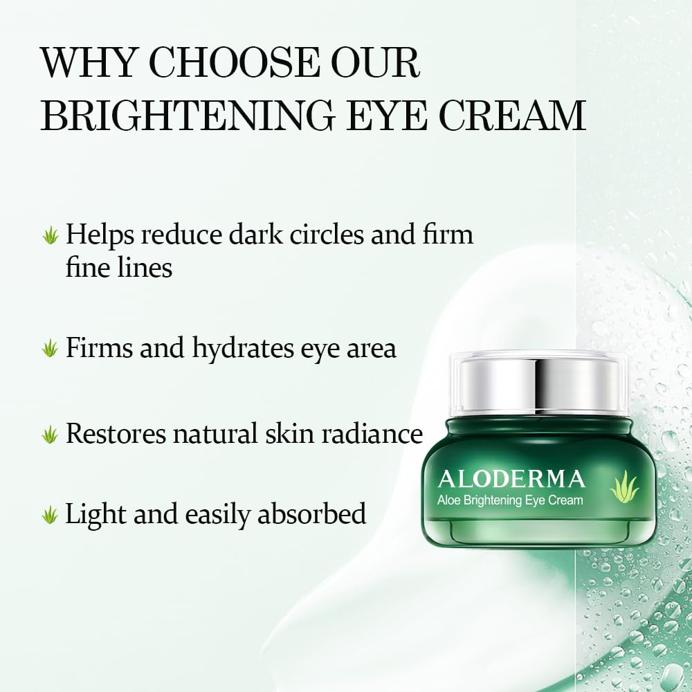 Aloderma Brightening Eye Cream with Organic Aloe Vera - Hydrating Effect for Dark Circles & Puffiness with Caffeine & Sage Oil - Day & Night Eye Care