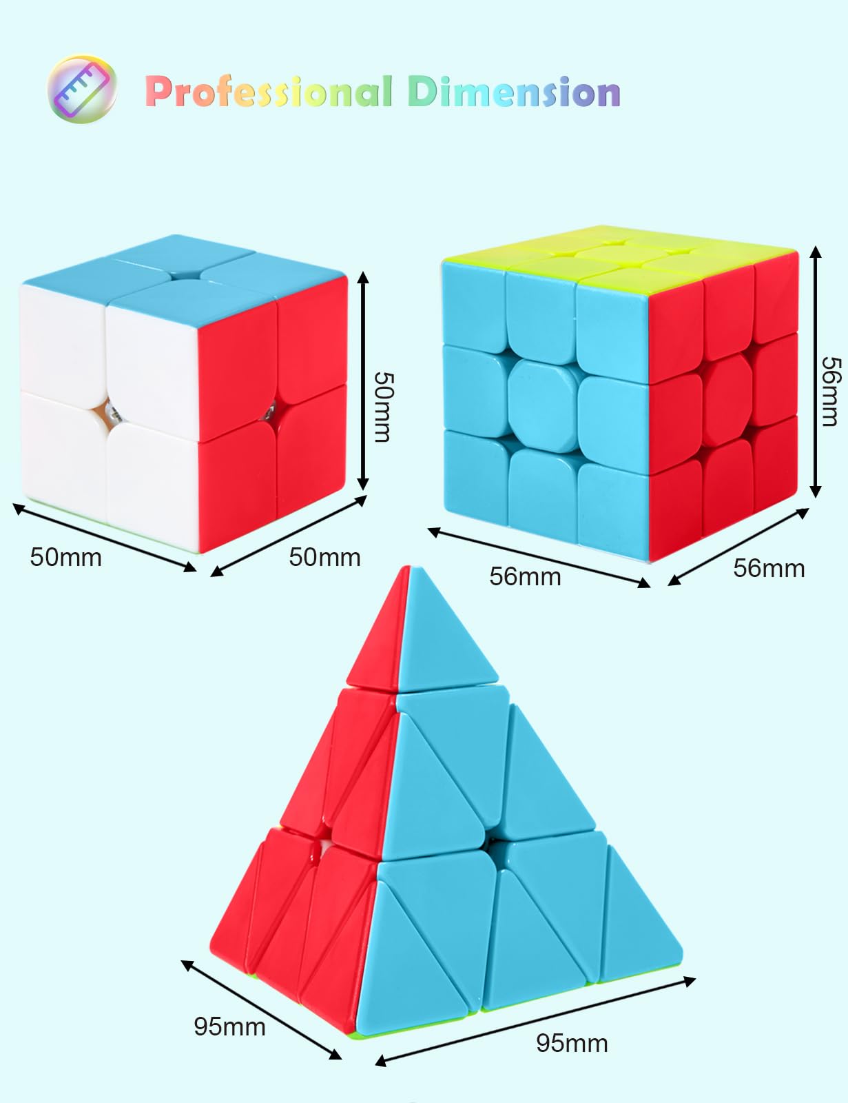 ROXENDA Speed Cube Set, Magic Cube Set of 2x2x2 3x3x3 Pyramid Cube Smooth Puzzle Cube (Stickerless)