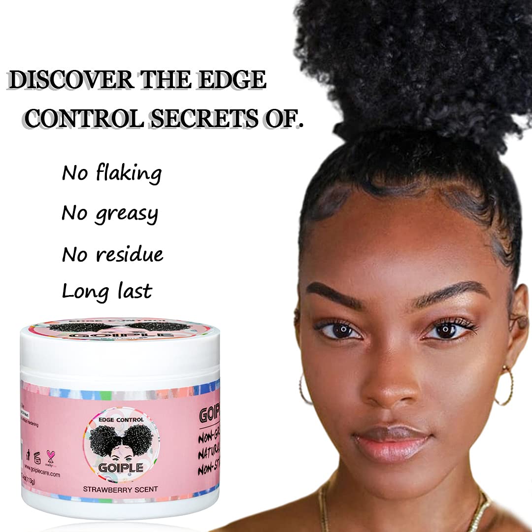 Edge Control Wax for Women Strong Hold Non-greasy, Edge Wax Styling Gel for Black Women Hair No Flaking, White Residue, Shine and Smooth Strawberry