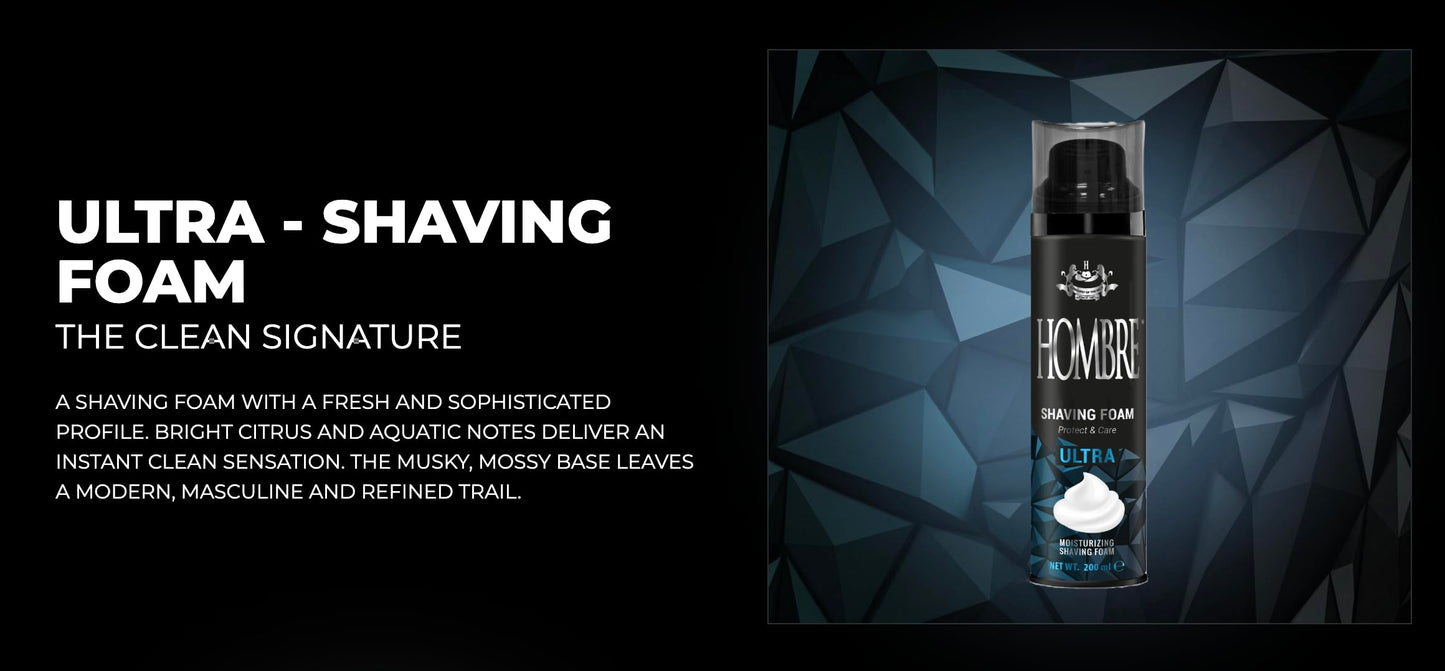 HOMBRE Ultra Shave Foam for Men - Citrus Aquatic Clean Scent - Rich Protective Foam - Aluminum-Free Formula 200 ml (Pack of 1) Beauty and Personal Care HOMBRE