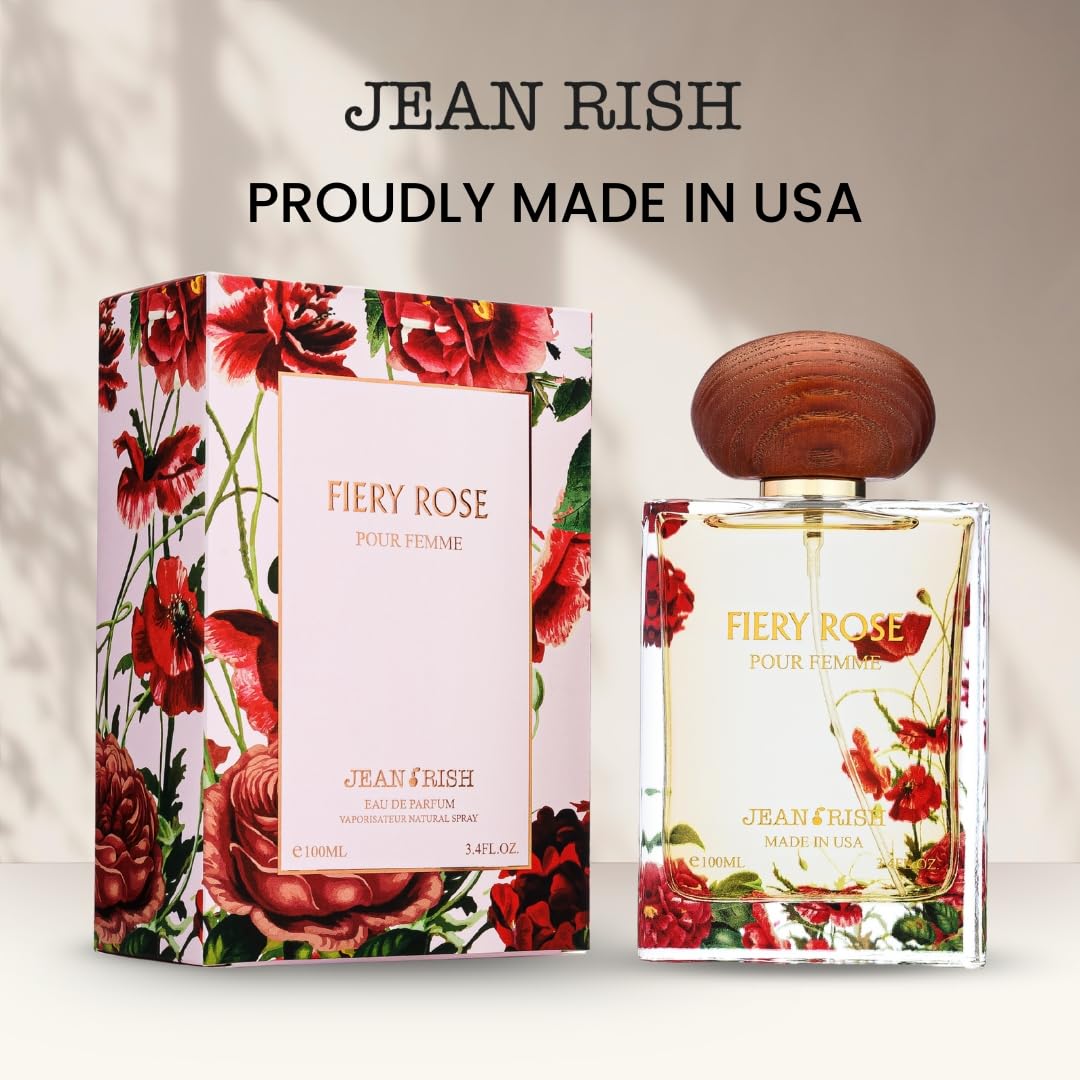 Jean Rish Fiery Rose Perfume for Women Eau De Parfum, Long-Lasting Luxury Fragrance, Made In USA - Rose, Peony, Peach, Musk, Sandalwood Scent - 100ml Beauty & Personal Care Jean Rish