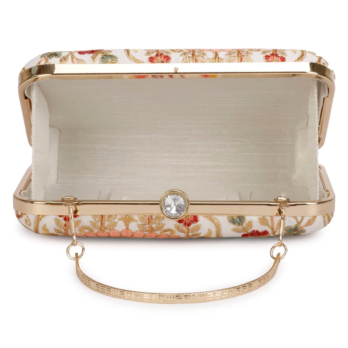 LONGING TO BUY Hand Crafted Designer Box Clutch For Women, Zari Embroidery Hand Clutch For Women (Cream-2)