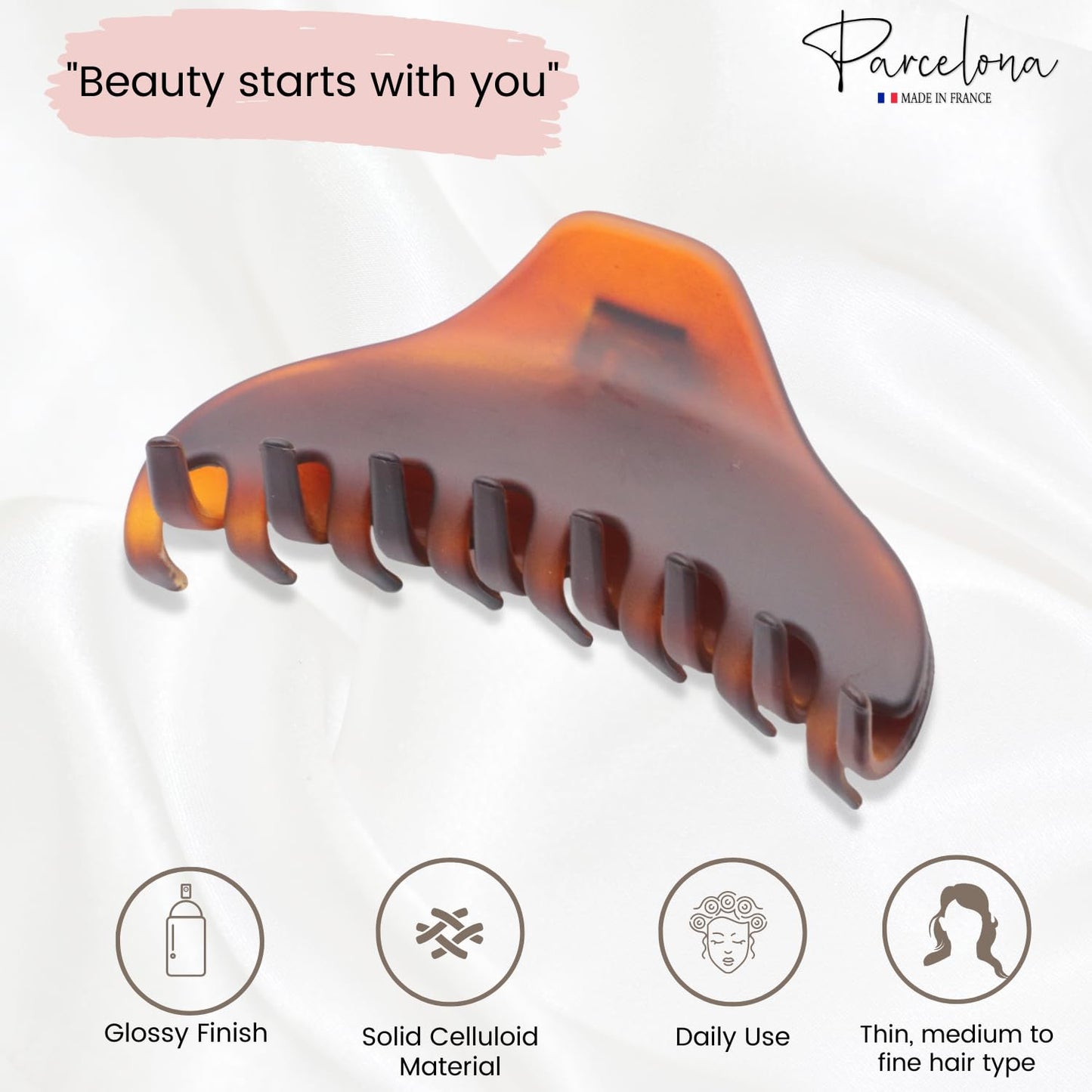 Parcelona French Skinny Boss Medium Dark Brown Shell Matte Finish Covered Spring Jaw Hair Claw Clip Clutcher Clamp - 3.5 Inches