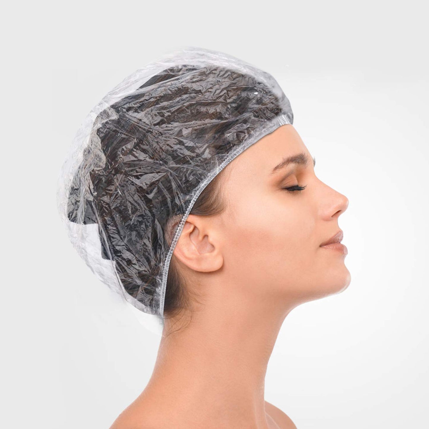100pcs Shower Caps Disposable, Thicker and Larger Waterproof Clear Hair Bath Caps, Premium Plastic Hair Cap for Women, Spa, Hair Solon, Travel, Hotel