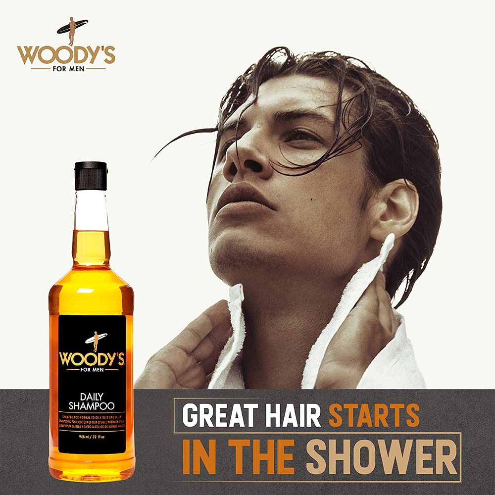 Woody's Daily Shampoo for Men - Sulfate-Free, All-Natural & Organic Scalp Cleanser for Healthy Hair, 32 fl oz