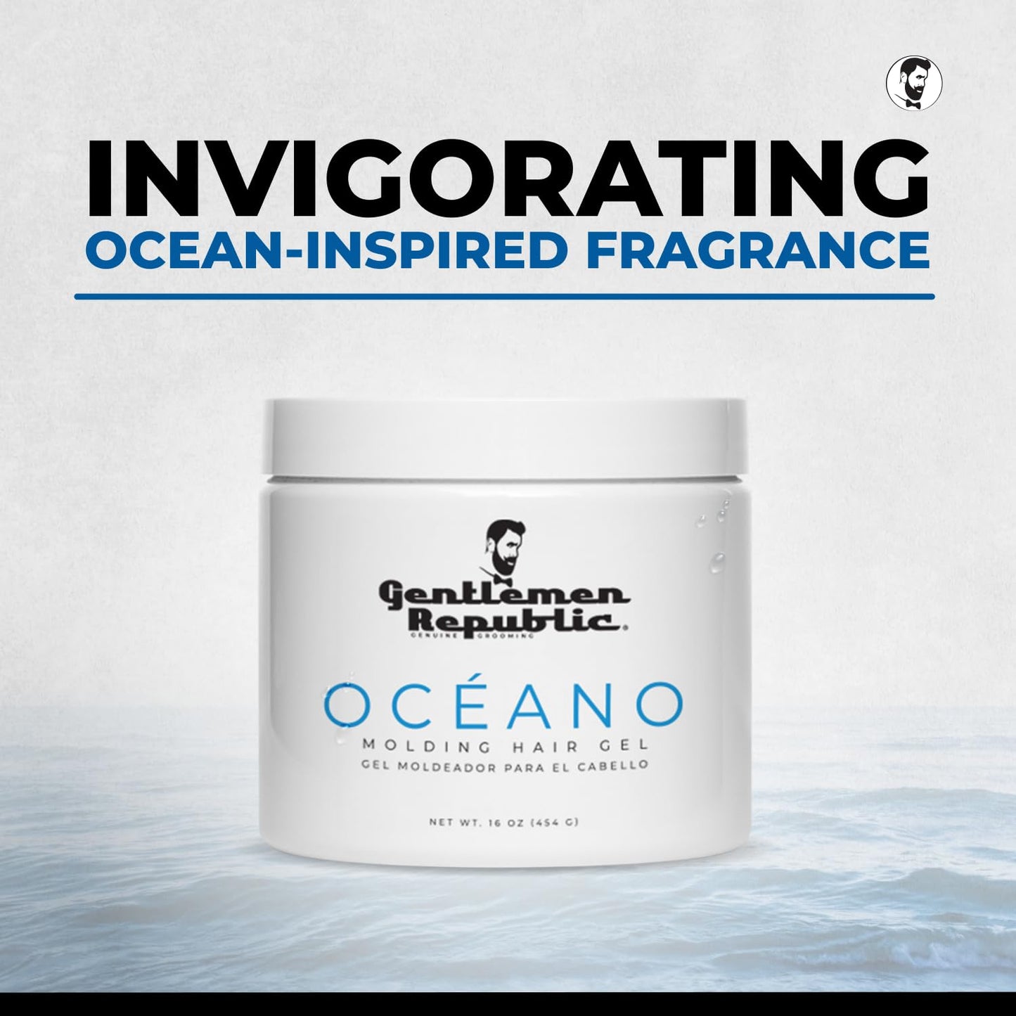 Gentlemen Republic Oceano Men's Hair Gel 16oz - Strong Touchable Hold and High Shine Styling Gel for Hair, 100% Alcohol-Free Professional Formula