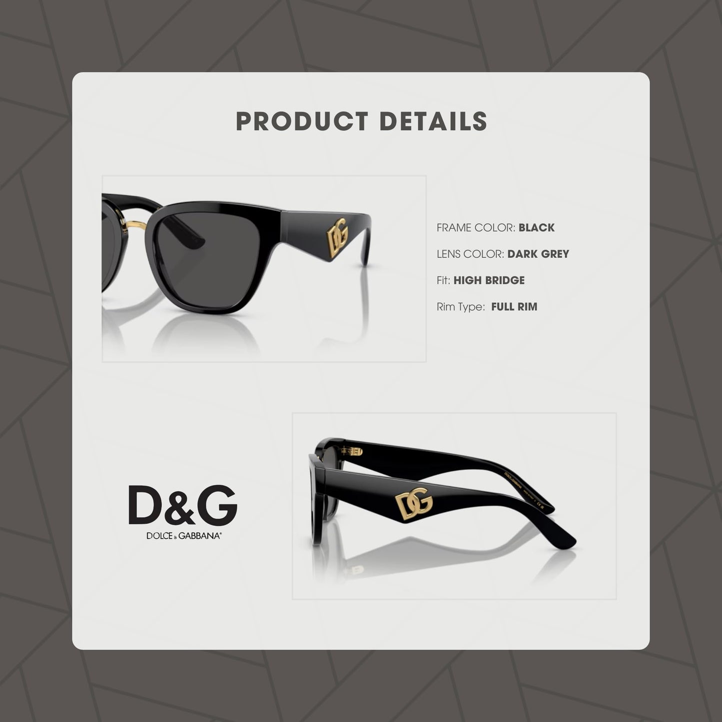 Dolce and Gabbana DG4437 501/87 51MM Black/Dark Grey Square Sunglasses for Women +BUNDLE with ACCESSORY EYEWEAR KIT