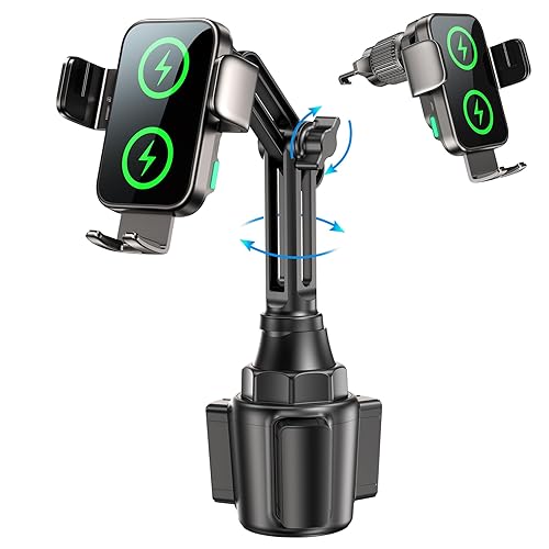 Dual Coil 15W Cup Phone Holder Mount,Wireless Car Charger Auto-Clamping Fast Charging Vent Phone Holders for Your Car for iPhone 17/16/15,Samsung…