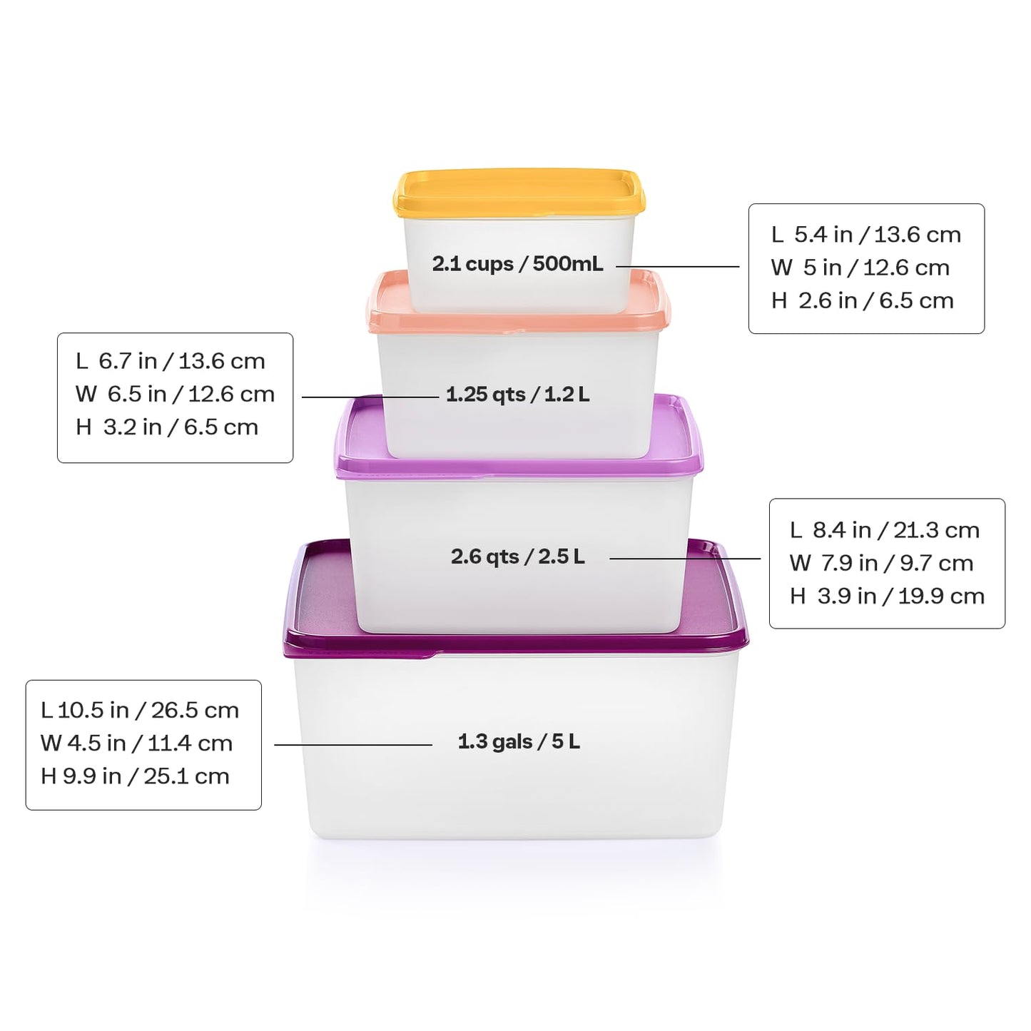 Tupperware Keeptabs 4-Container Stacking Food Storage Set, Multi Color Lids, Nestable, Dishwasher Safe and BPA Free (4 Containers, 4 Lids)