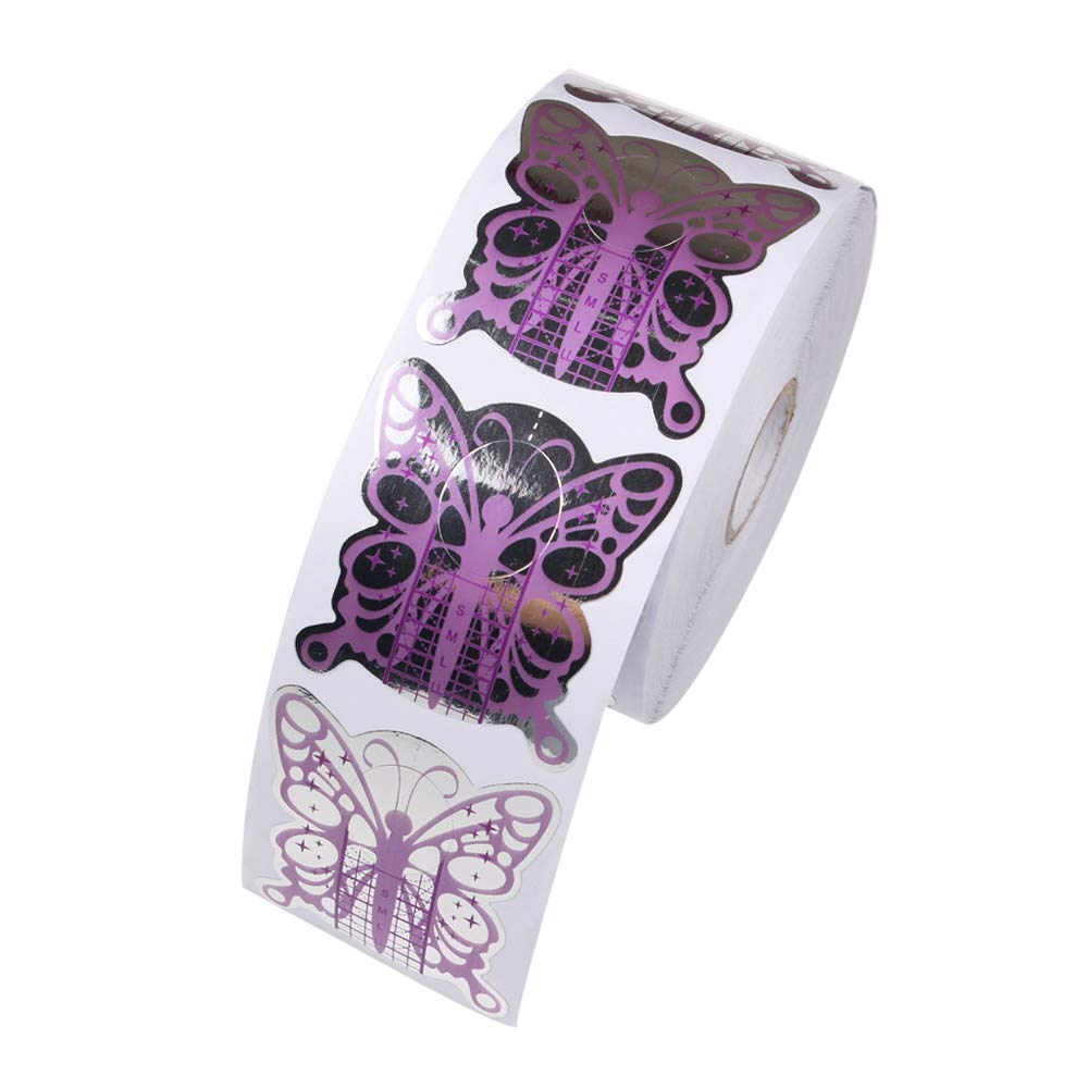 BeautyLeader 500Pcs Nail Form Pruple Bufferfly Shape Nail Art Guide Form Acrylic Tips UV Gel Extension Stickers Guide Stencil Manicure Tools for Nail