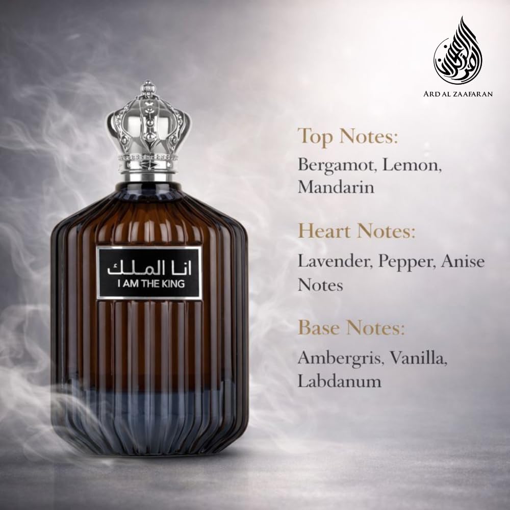 Ard Al Zaafaran I Am The King - Fresh, Spicy, Woody, Aromatic - Eau de Parfum Spray Long Lasting Fragrance for Men, 3.4 Ounce / 100ml