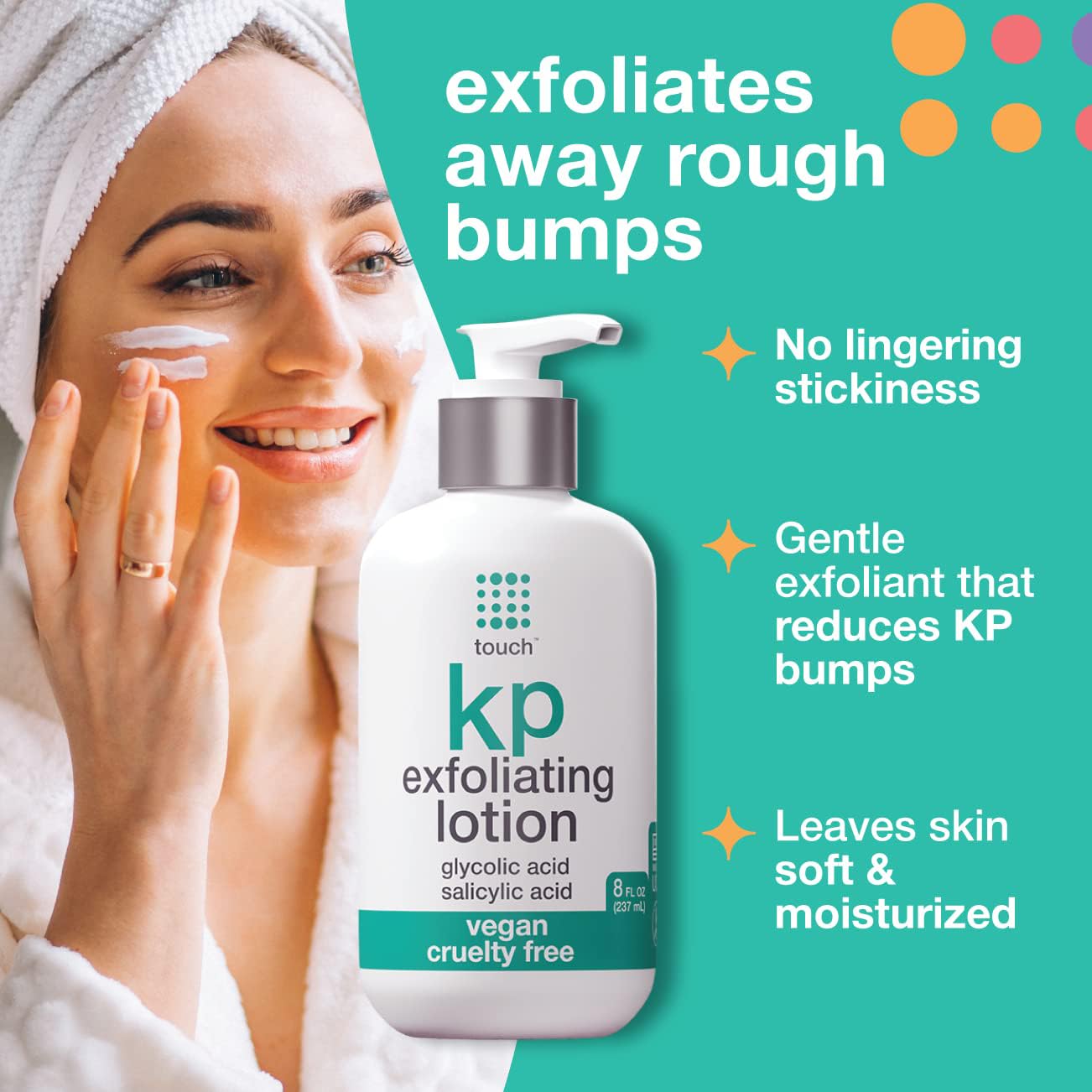 TOUCH Glycolic Acid Lotion for Keratosis Pilaris - KP Exfoliating Body Lotion Moisturizer - for AHA BHA Rough & Bumpy Skin- Gets Rid of Redness