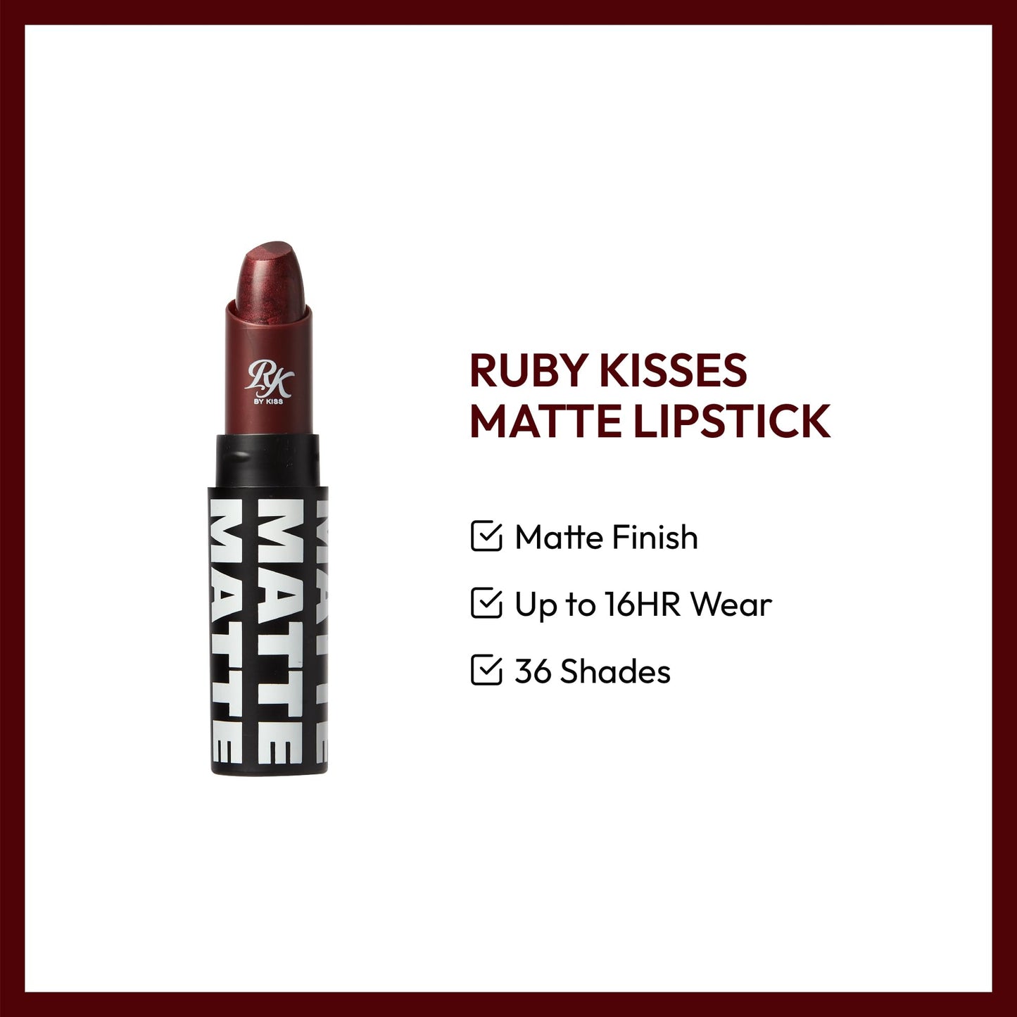 Ruby Kisses Lipstick, Matte Finish, Long-Lasting, Highly Pigmented, Smooth Apply, Full Coverage Lip Color Makeup (Mulberry)