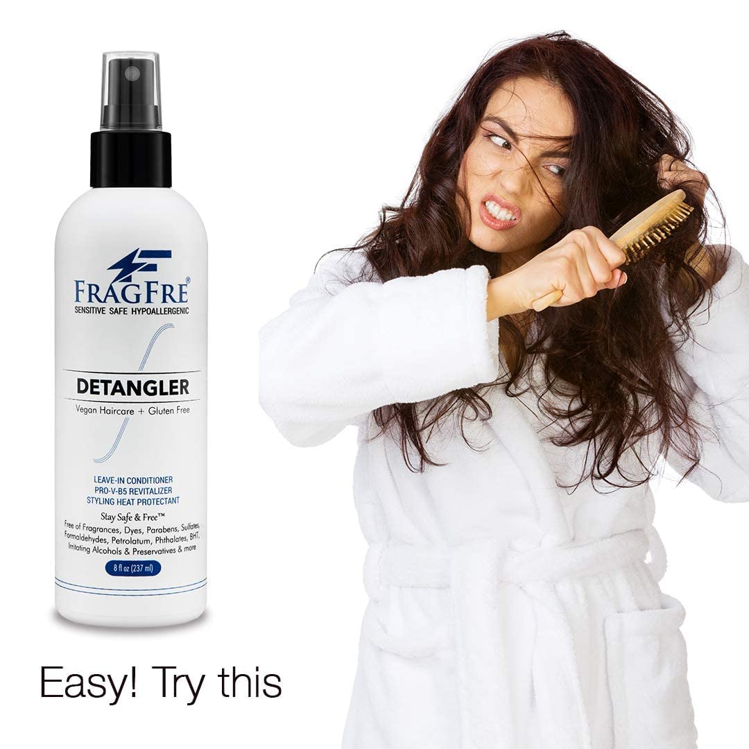 FRAGFRE Hair Detangler Spray, 8 oz - Leave in Conditioner for Sensitive Skin and Scalp - Styling Heat Protectant Spray - Gluten Free Vegan Cruelty