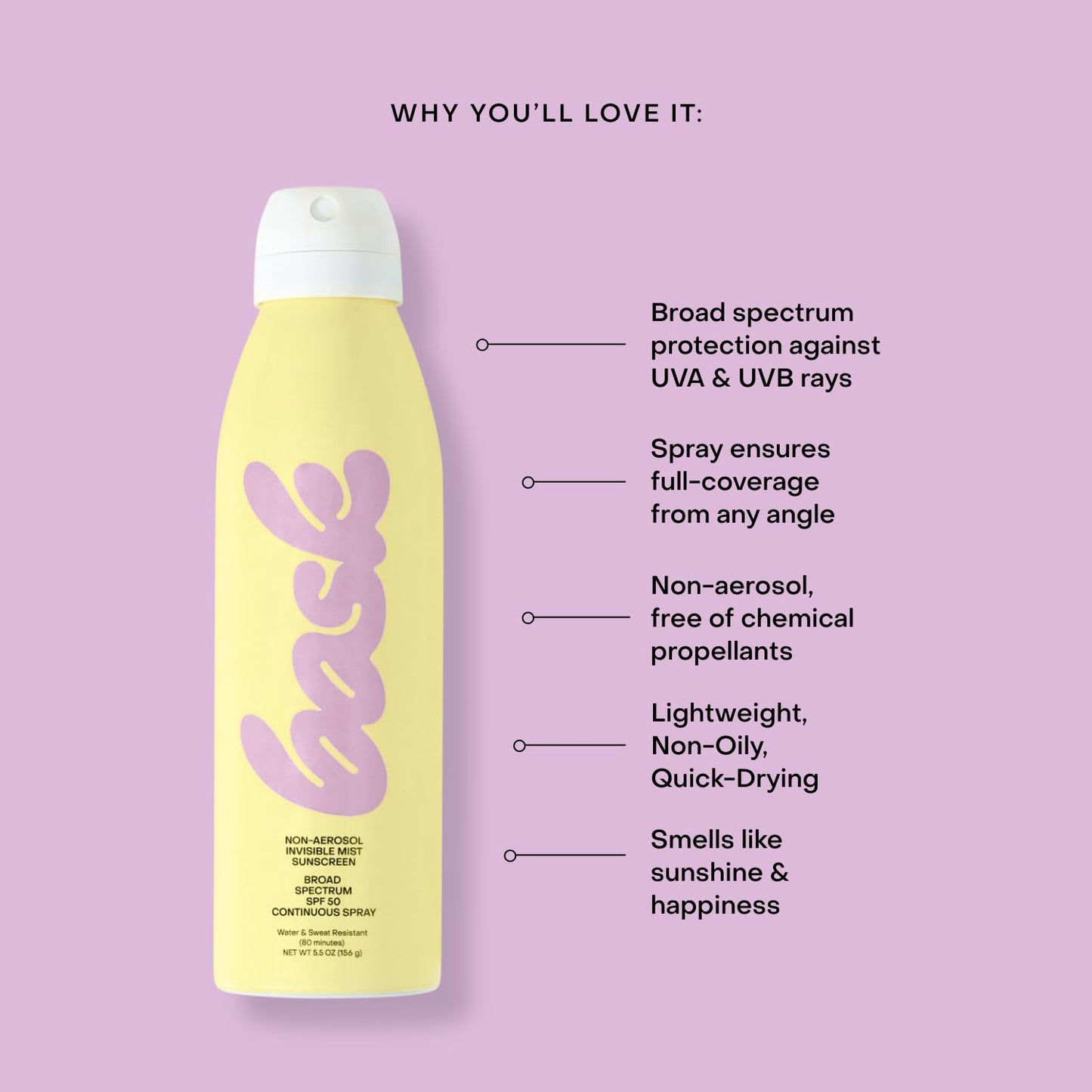 Bask SPF 50 Sunscreen Spray - Non-Aerosol, Broad Spectrum UVA/UVB Protection, Dermatologist Recommended, Moisturizing, Lightweight & Non-Greasy, 5.5 Beauty and Personal Care Bask