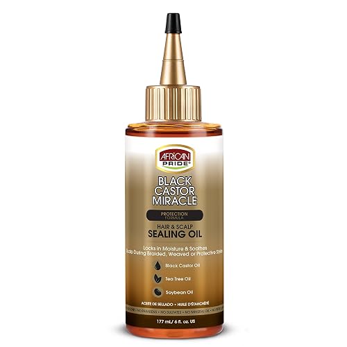 African Pride Black Castor Miracle Hair & Scalp Sealing Oil - Hair Oil with Black Castor, Tea Tree & Soybean Oil for Moisture Lock, Scalp Relief