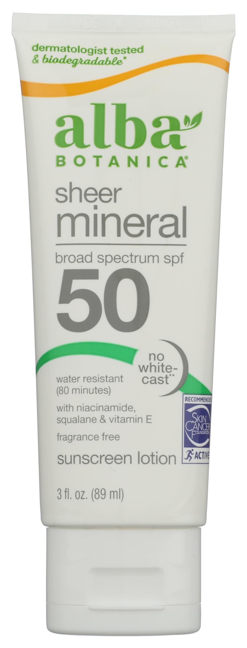 Alba Botanica Mineral Sunscreen Lotion SPF 50, Broad Spectrum, Fragrance Free, 3 Fl Oz (Packaging May Vary)