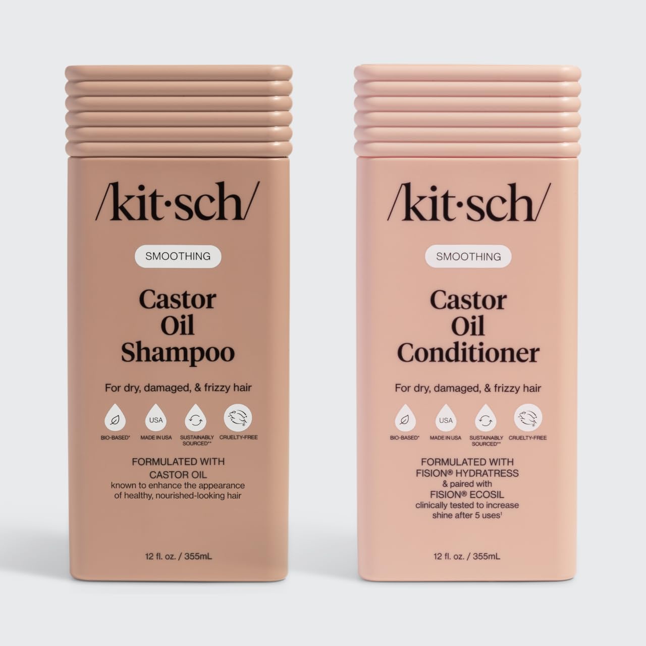 Kitsch Castor Oil Shampoo & Conditioner Set for Dry, Damaged & Frizzy Hair - Nourishing Hair Care for Women & Men - Smooths, Softens & Improves