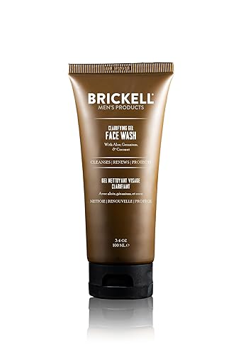 Brickell Men's Clarifying Gel Face Wash for Men, Natural and Organic Rich Foaming Daily Facial Cleanser Formulated With Geranium, Coconut and Aloe